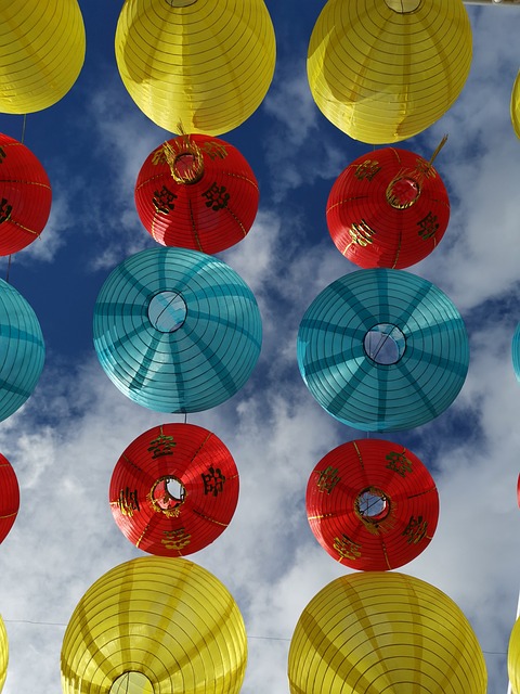 lanterns, paper lanterns, decoration, decorative, celebration, chinese, paper, china